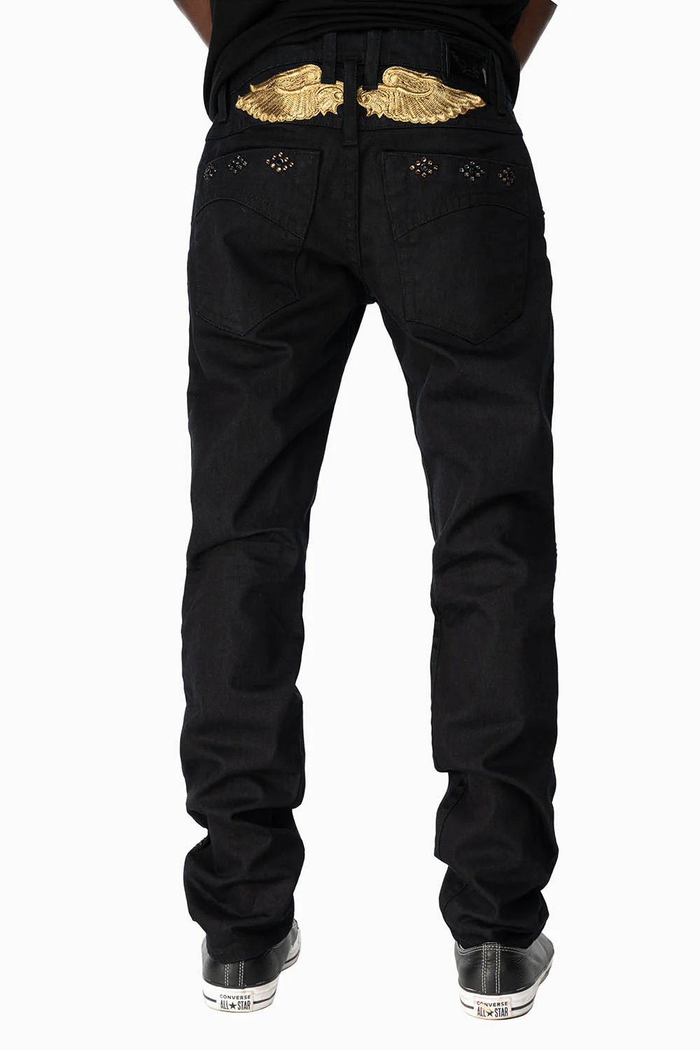 BIG MARLON 5 POCKET SLIM FIT MENS JEANS IN PURE BLACK WASH WITH GUNSLINGER CRYSTAL MOTIF - Image 4