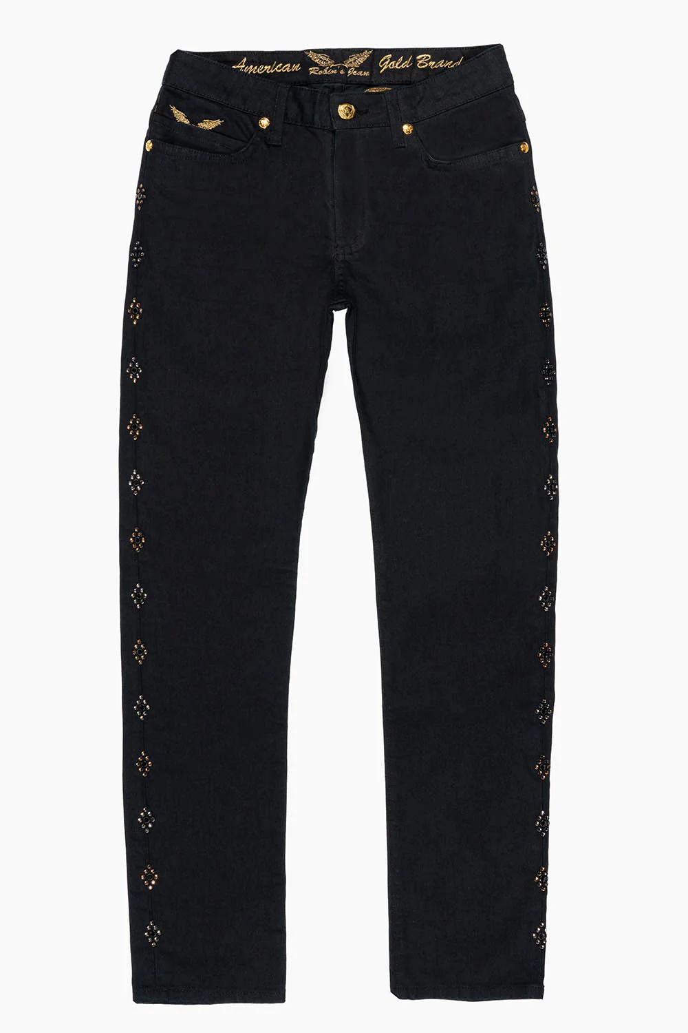 BIG MARLON 5 POCKET SLIM FIT MENS JEANS IN PURE BLACK WASH WITH GUNSLINGER CRYSTAL MOTIF - Image 6