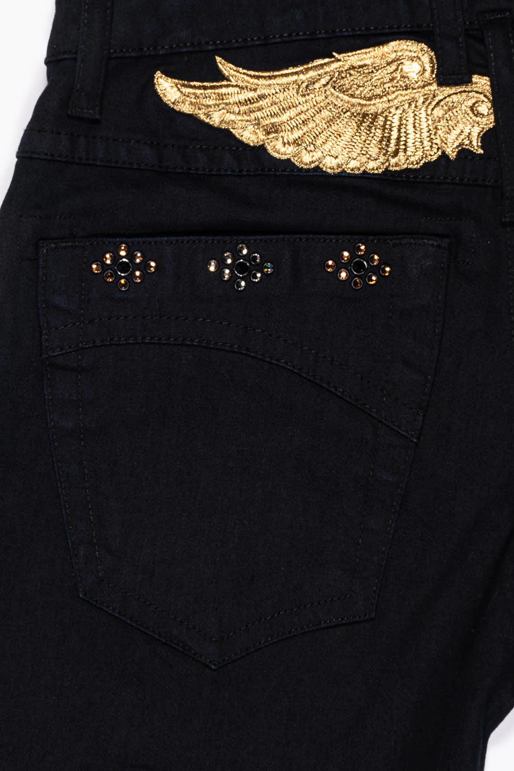 BIG MARLON 5 POCKET SLIM FIT MENS JEANS IN PURE BLACK WASH WITH GUNSLINGER CRYSTAL MOTIF - Image 7