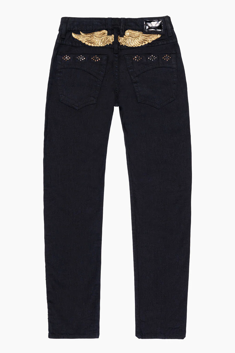 BIG MARLON 5 POCKET SLIM FIT MENS JEANS IN PURE BLACK WASH WITH GUNSLINGER CRYSTAL MOTIF - Image 8