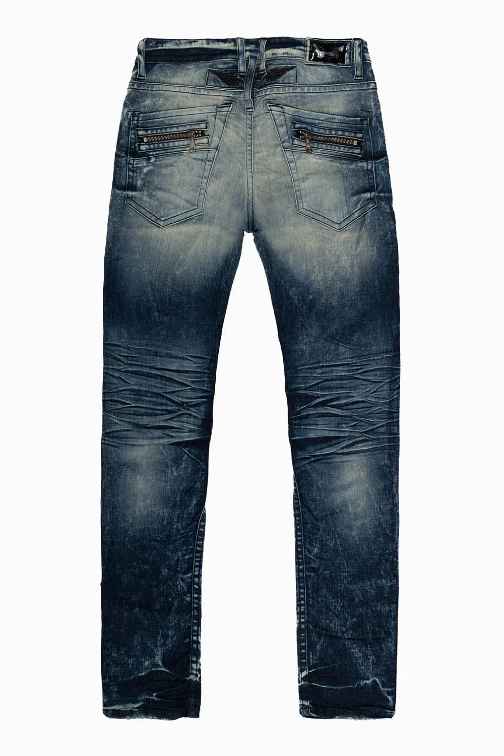 BIKER JEAN QUILTED KNEE WITH ZIPPERS IN 5D DARK BROKEN BACKING WASH - Image 2