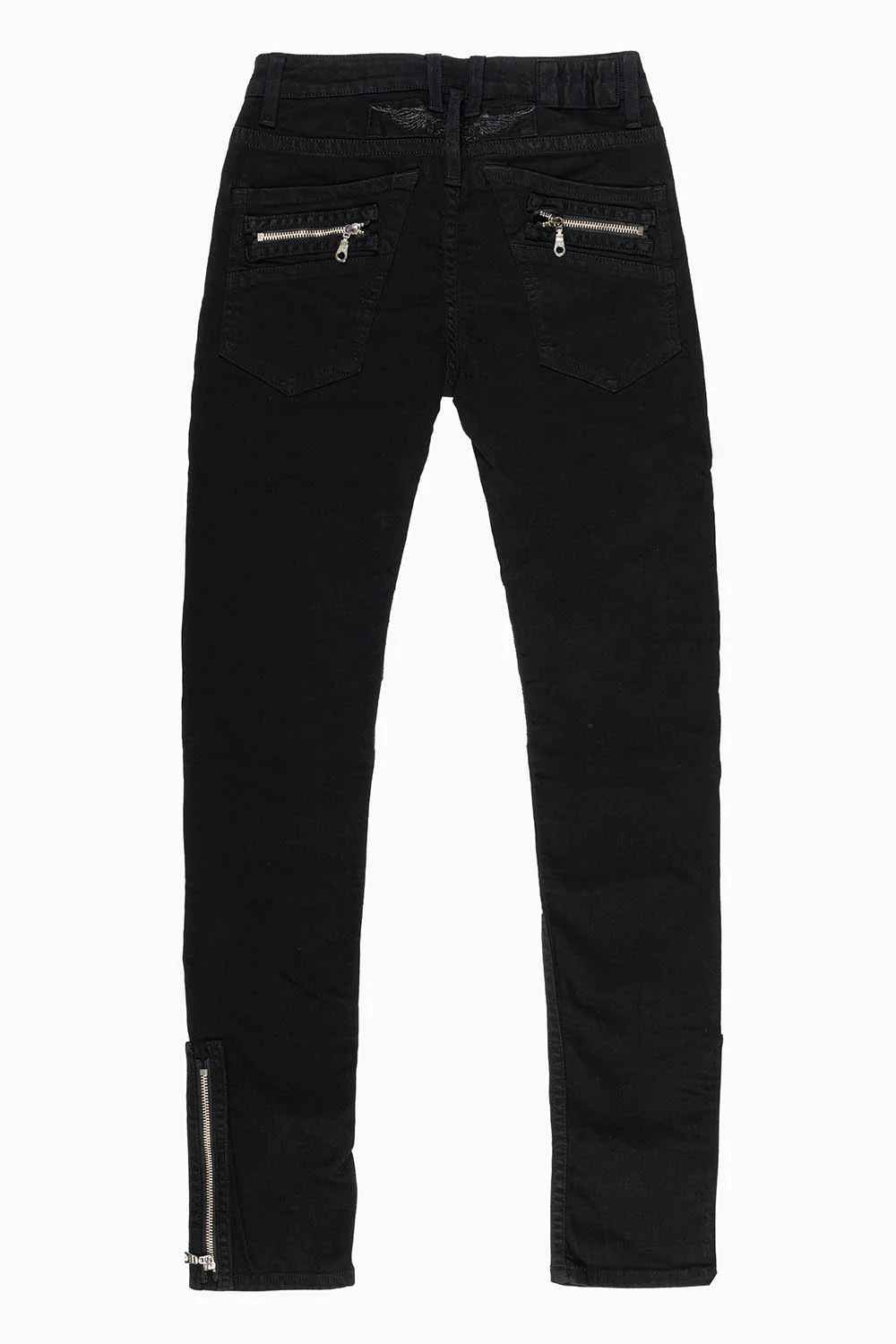 BIKER JEAN QUILTED KNEE WITH ZIPPERS IN PURE BLK WASH - Image 2