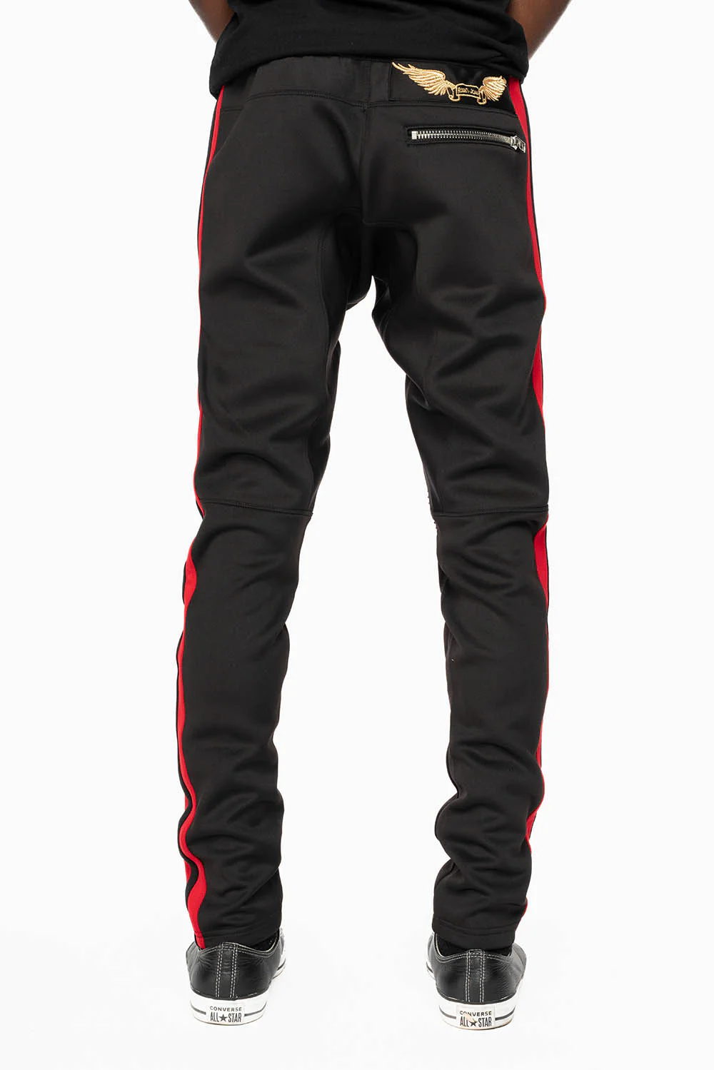 BIKER STYLE JOGGER IN BLACK WITH RED STRIPES - Image 4