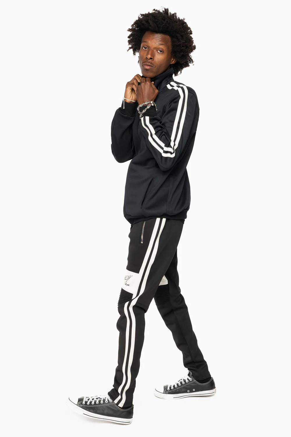 BIKER STYLE JOGGER IN BLACK WITH WHITE STRIPES - Image 4