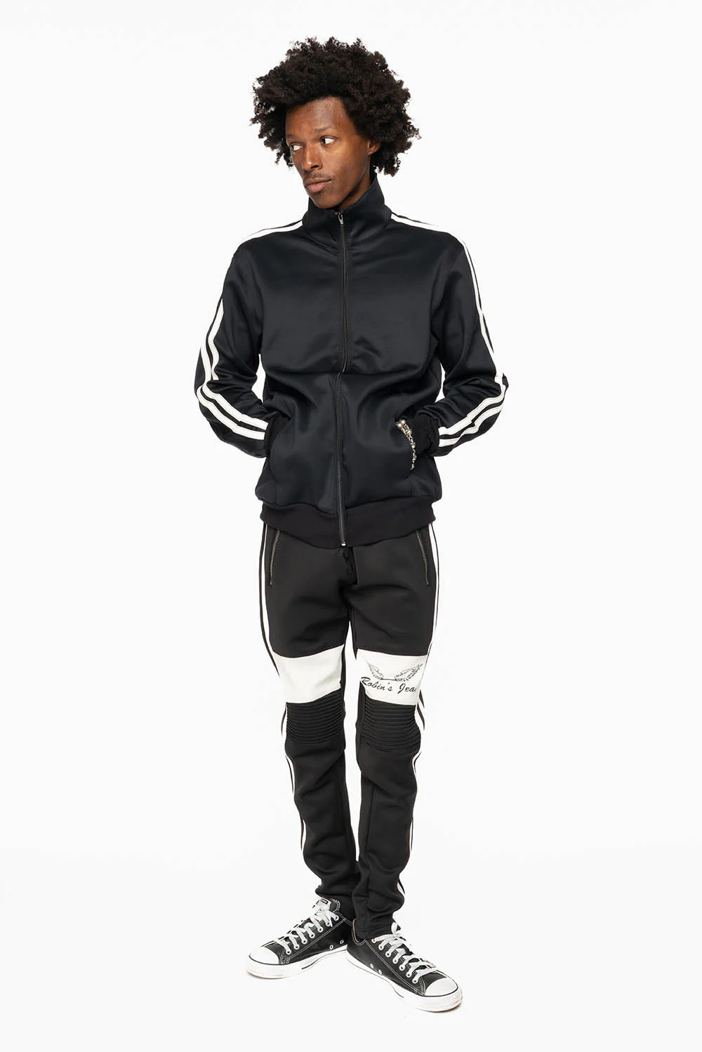 BIKER STYLE JOGGER IN BLACK WITH WHITE STRIPES - Image 9