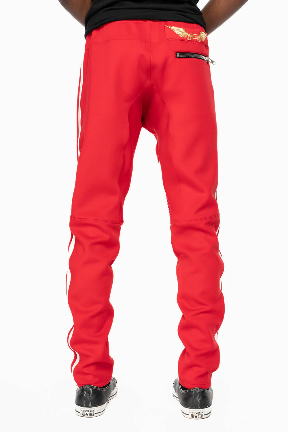 BIKER STYLE JOGGER IN RED WITH WHITE STRIPES - Image 3