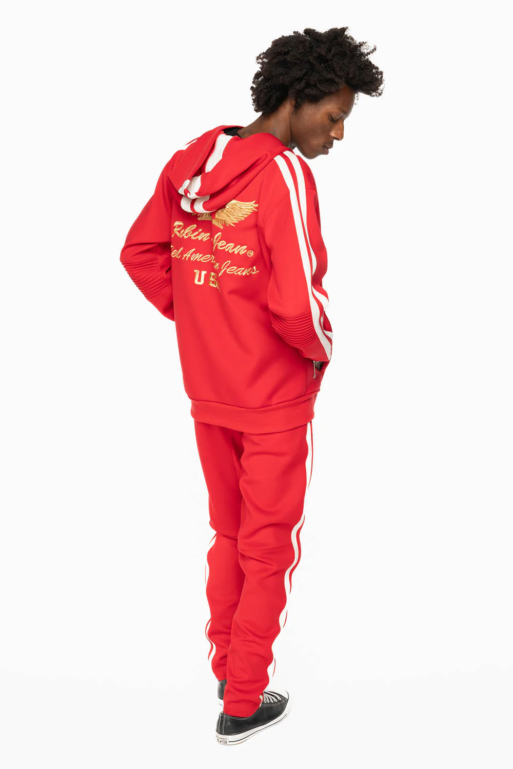BIKER STYLE JOGGER IN RED WITH WHITE STRIPES - Image 4