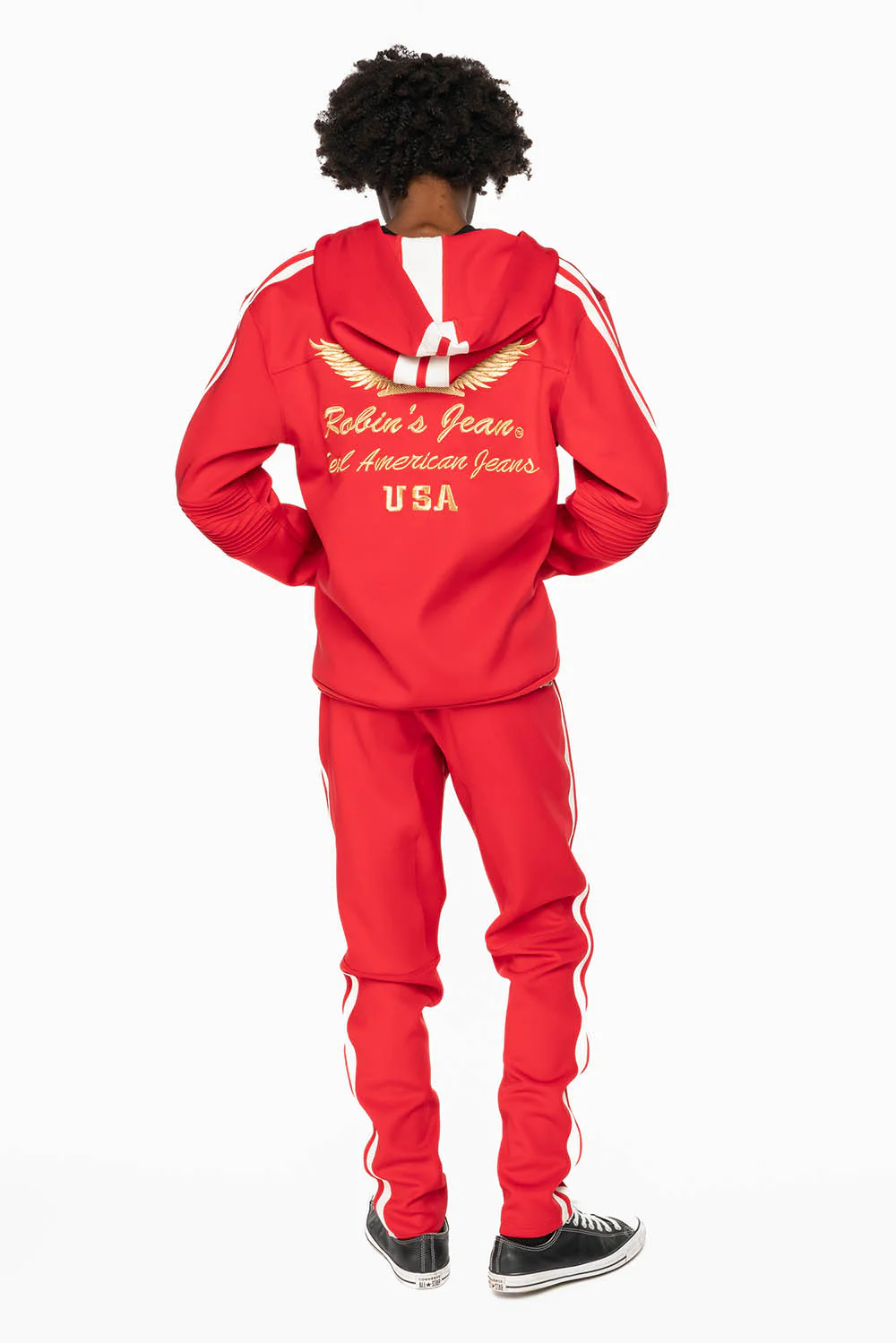 BIKER STYLE JOGGER IN RED WITH WHITE STRIPES - Image 5