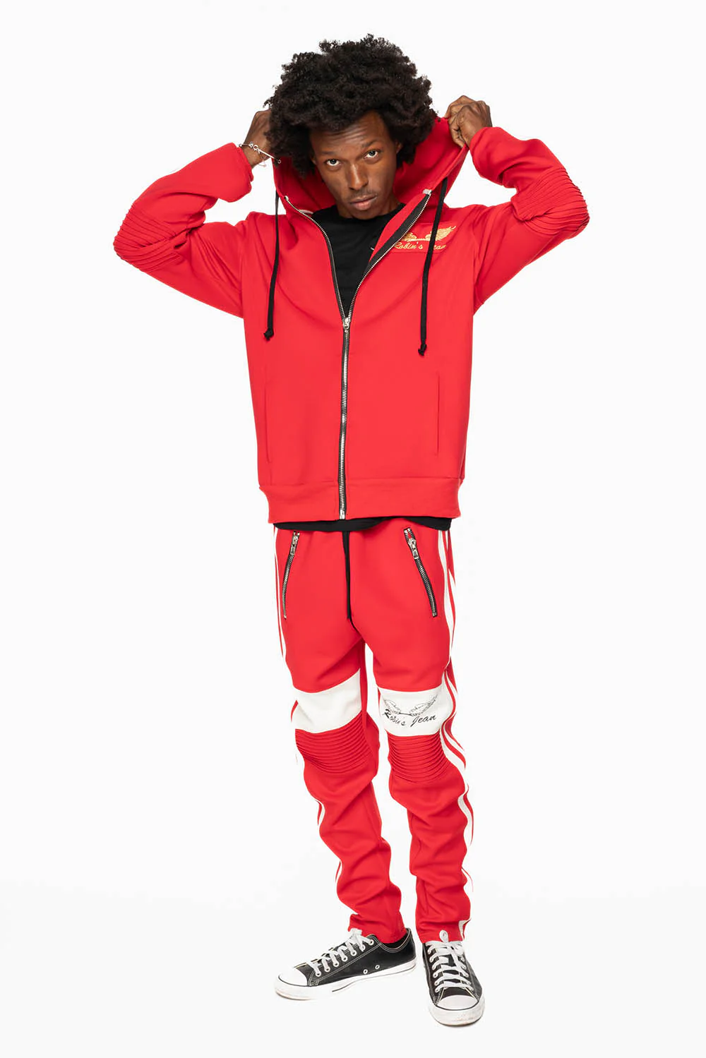 BIKER STYLE JOGGER IN RED WITH WHITE STRIPES - Image 7