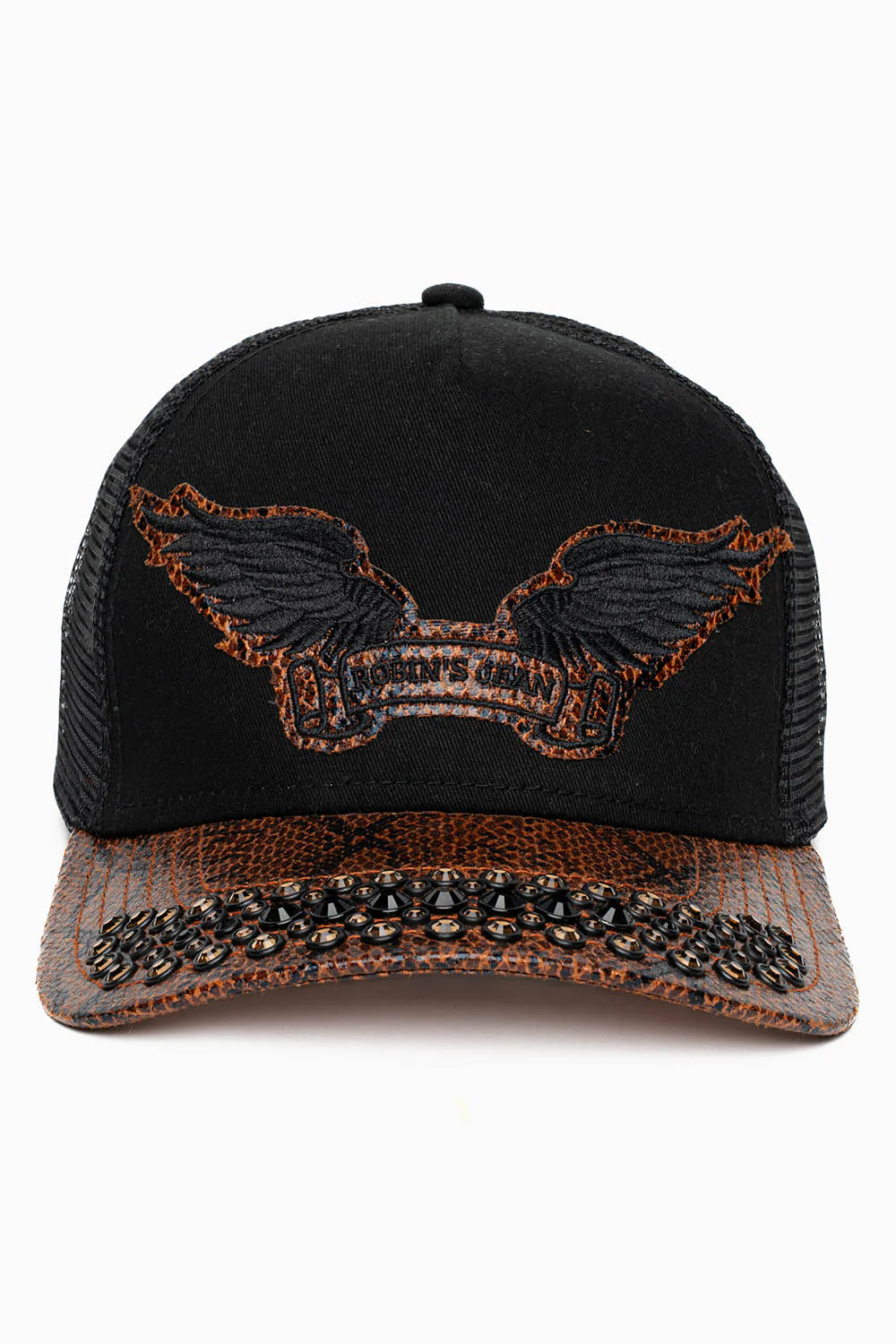 BLK/BROWN PYTHON TRUCKER HAT WITH JET BLK AND SMOKY TOPAZ CRYSTALS - Image 2