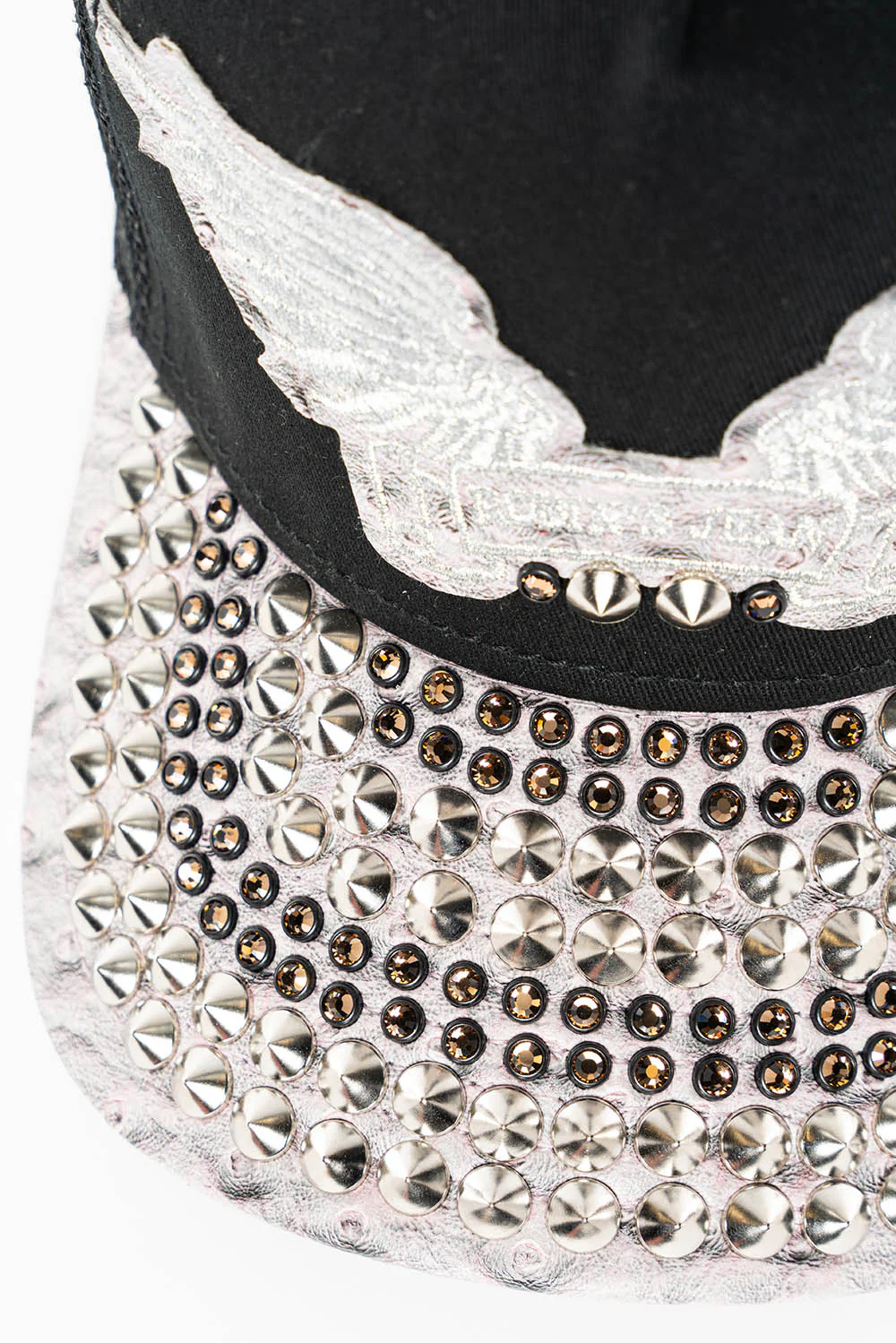 BLK/GREY OSTRICH TRUCKER HAT WITH MASSIVE EMBELLISHMENT - Image 2