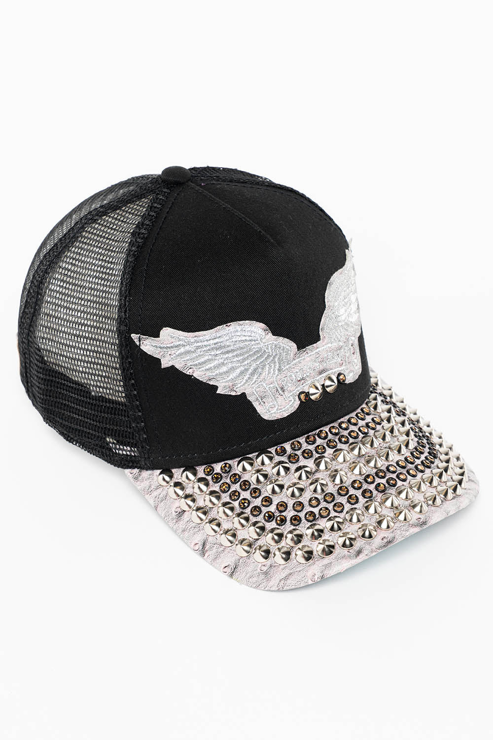 BLK/GREY OSTRICH TRUCKER HAT WITH MASSIVE EMBELLISHMENT - Image 3