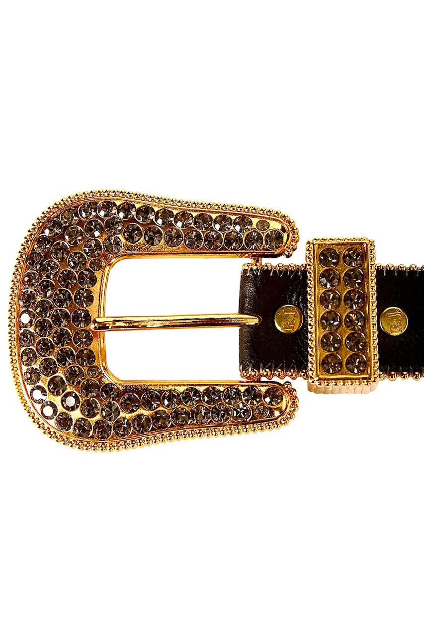 ROBIN'S JEAN BLACK LEATHER BELT WITH BLACK DIAMOND CRYSTALS - Image 3