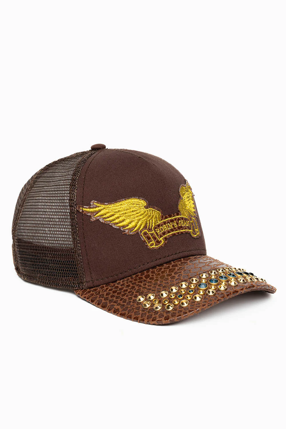 BROWN PYTHON TRUCKER HAT WITH MONTANA BLUE AND AURUM CRYSTALS - Image 2