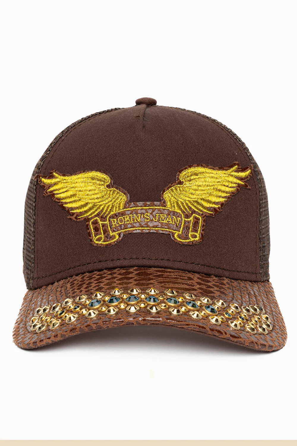 BROWN PYTHON TRUCKER HAT WITH MONTANA BLUE AND AURUM CRYSTALS - Image 3