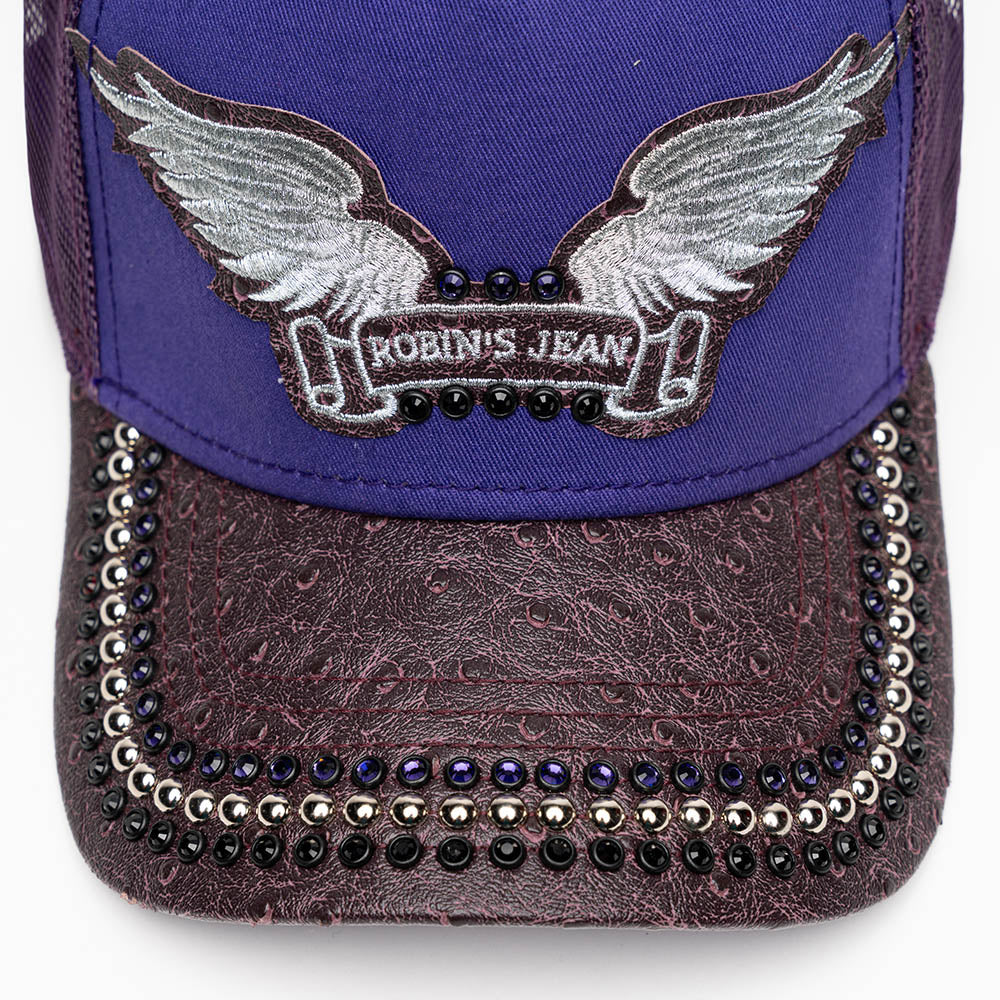 PURPLE/WINE OSTRICH TRUCKER HAT WITH SILVER EMBELLISHMENT - Image 2