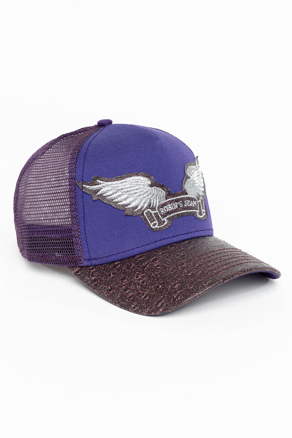 PURPLE/WINE OSTRICH TRUCKER HAT WITH SILVER WING LOGO EMBROIDERY - Image 2