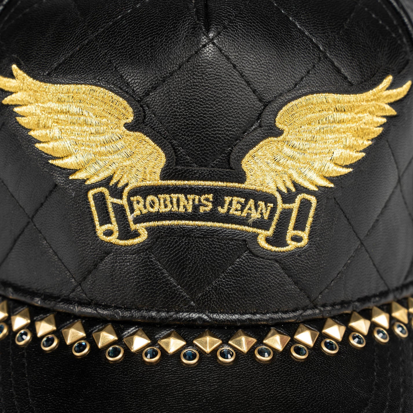 ROBINS LEATHER QUILTED CAP WITH GOLD WINGS STUDS AND CRYSTALS IN BLACK - Image 3
