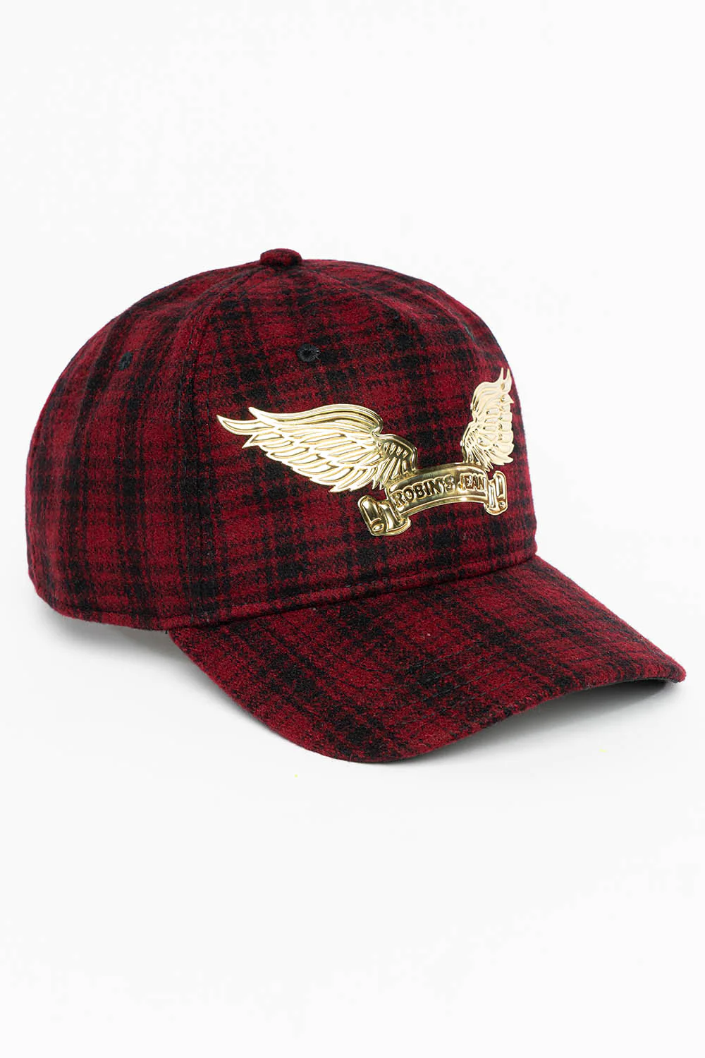 PLAID CAP IN RED WITH GOLD EMBOSSED ROBIN’S SIGNATURE WING - Image 2