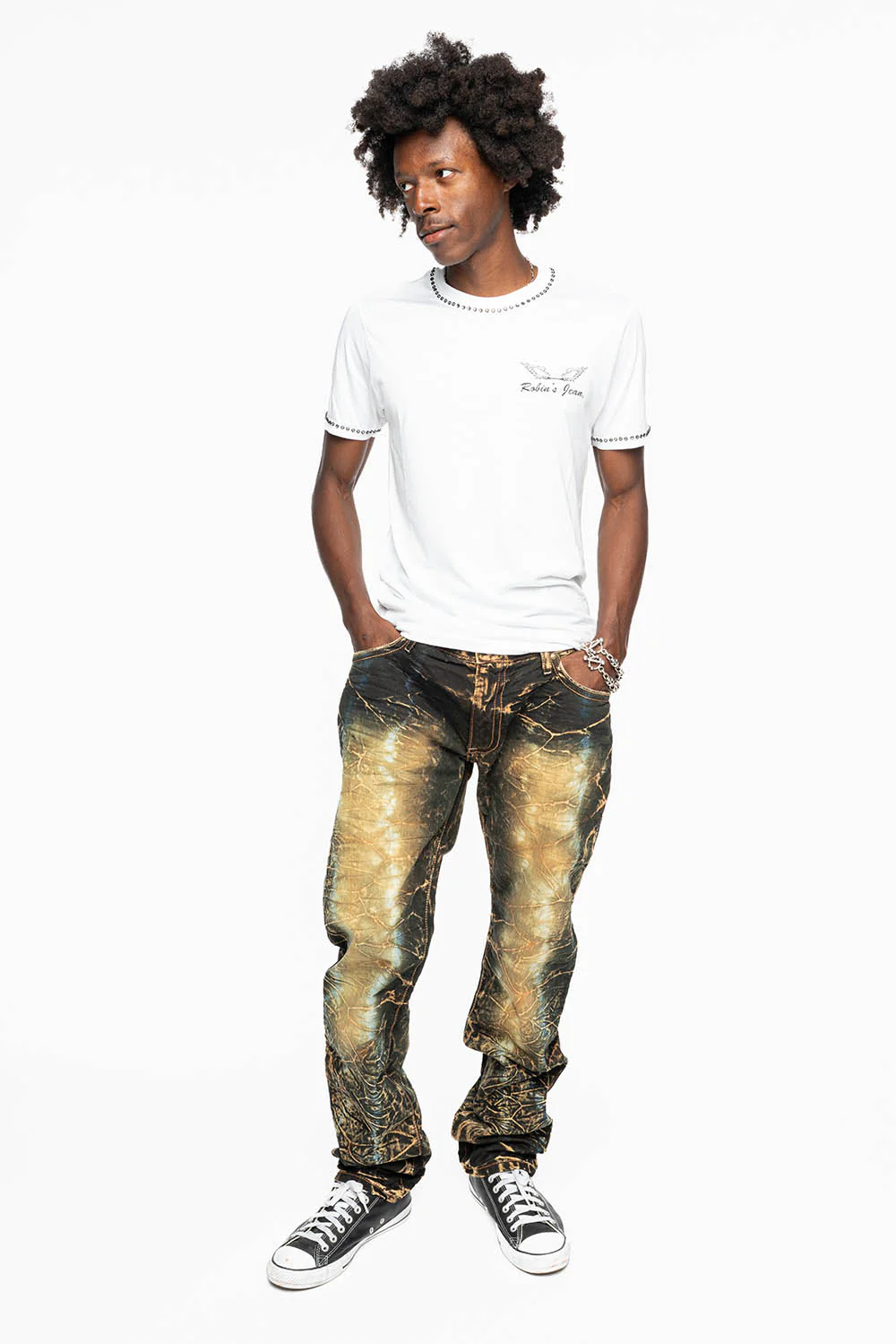 CLASSIC 5 POCKET SLIM LEG JEANS IN 4D DARK PERU WASH FULLY EMBELLISHED POCKETS WITH  LARGE CRYSTALS - Image 10