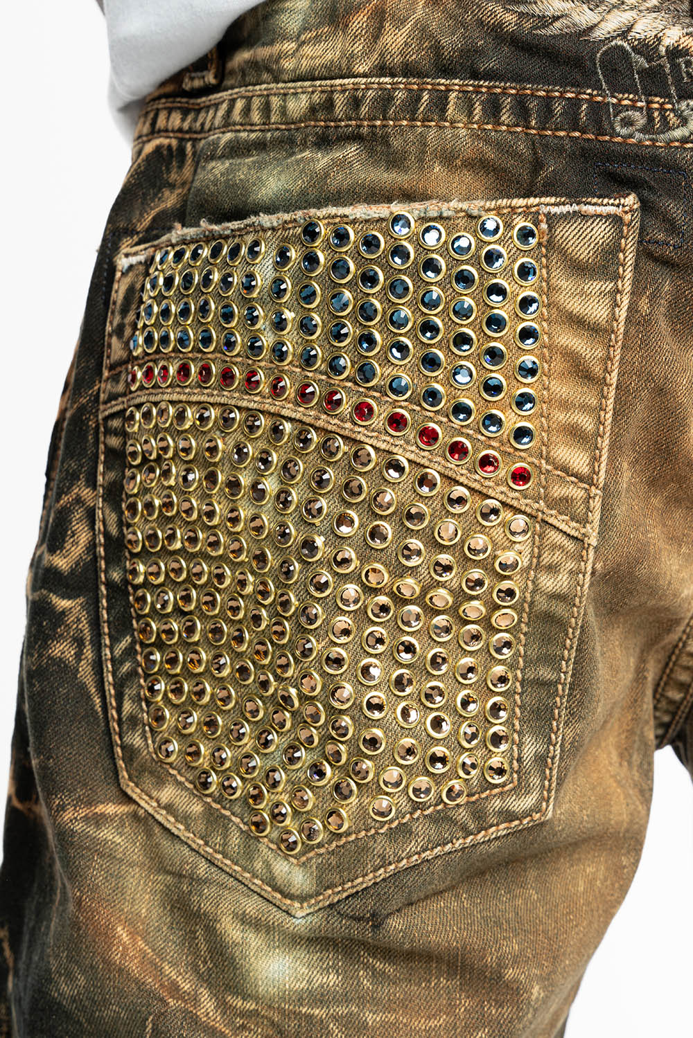 CLASSIC 5 POCKET SLIM LEG JEANS IN 4D DARK PERU WASH FULLY EMBELLISHED POCKETS WITH  LARGE CRYSTALS - Image 3