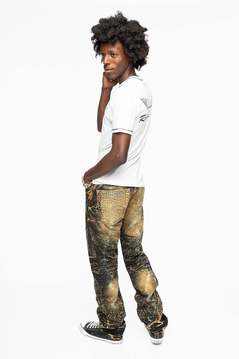 CLASSIC 5 POCKET SLIM LEG JEANS IN 4D DARK PERU WASH FULLY EMBELLISHED POCKETS WITH  LARGE CRYSTALS - Image 8