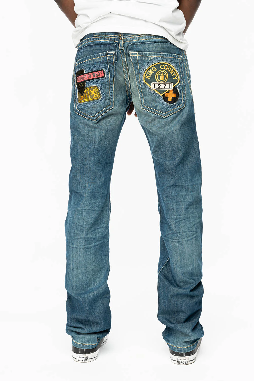 CLASSIC 5 POCKET  STRAIGHT  LEG JEANS  IN BLUE  3D MEDIUM WASH WITH PATCH - Image 6