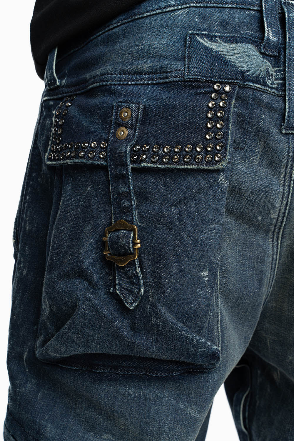 CLASSIC PREDATOR CARGO JEAN IN ALBANY DARK WASH EMBELLISHED WITH  CRYSTALS - Image 4