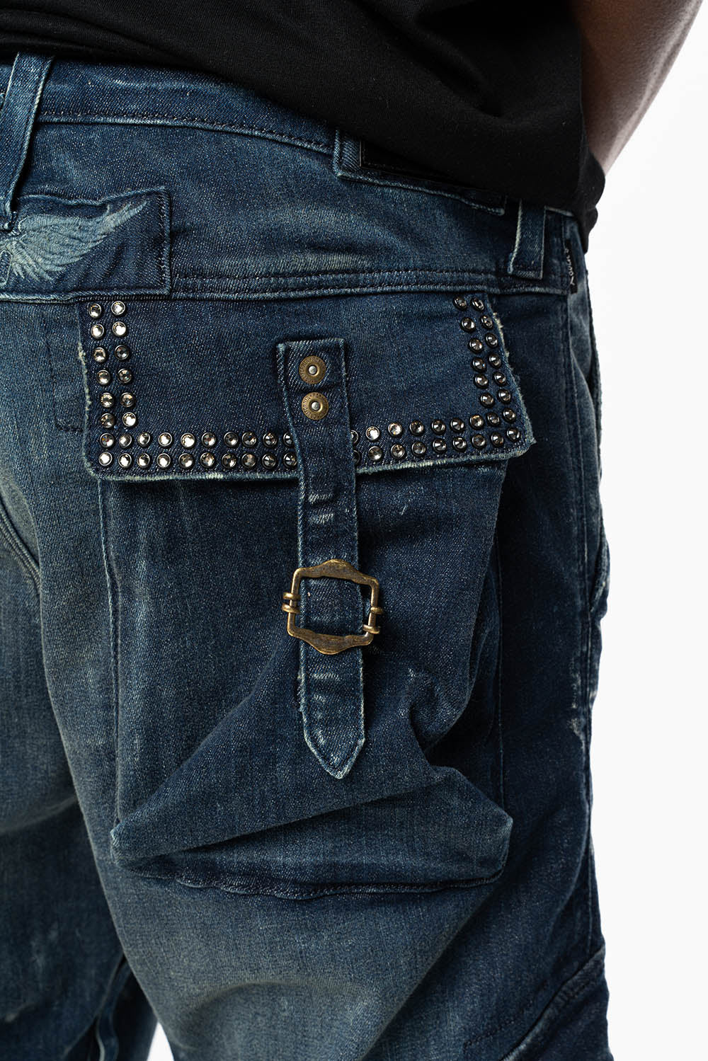 CLASSIC PREDATOR CARGO JEAN IN ALBANY DARK WASH EMBELLISHED WITH  CRYSTALS - Image 5