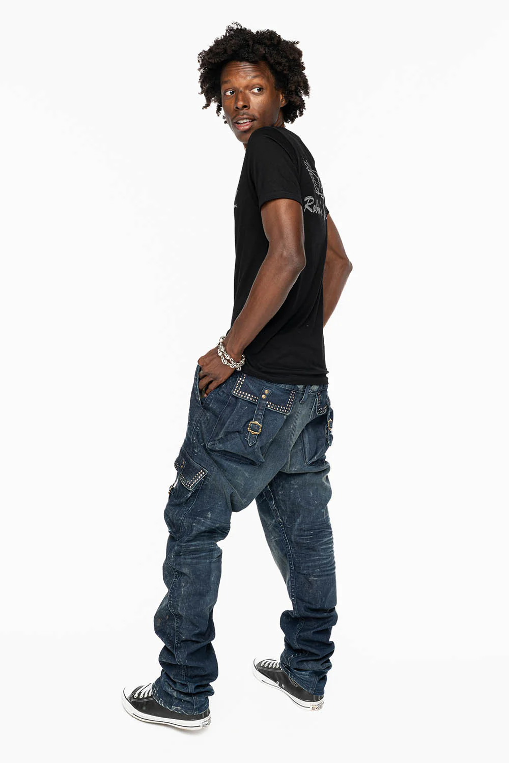 CLASSIC PREDATOR CARGO JEAN IN ALBANY DARK WASH EMBELLISHED WITH  CRYSTALS - Image 8