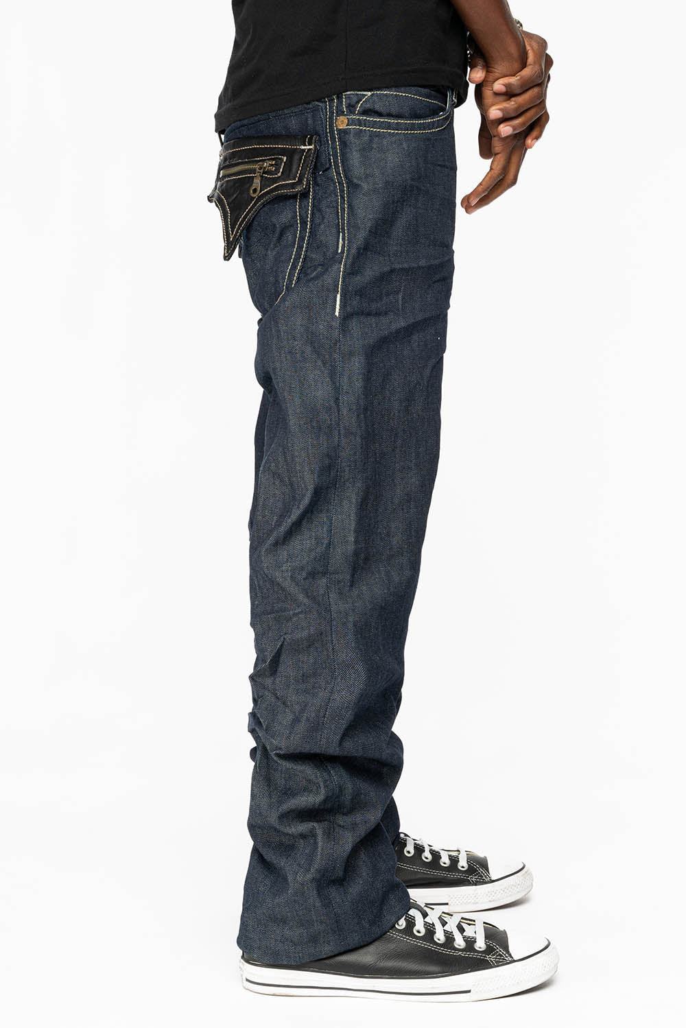 CLINT W/BLACK LEATHER ZIPPER  FLAPS IN RINSE WASH - Image 3