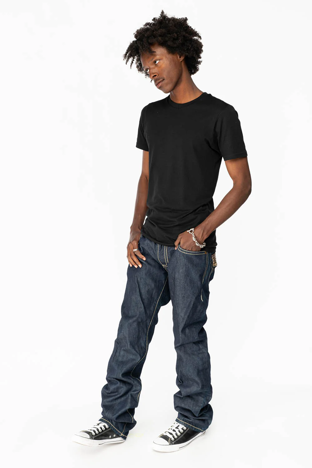 CLINT W/BROWN LEATHER ZIPPER FLAPS IN RINSE WASH WITH ANTIQUE BRASS EMBELLISHMENT - Image 6