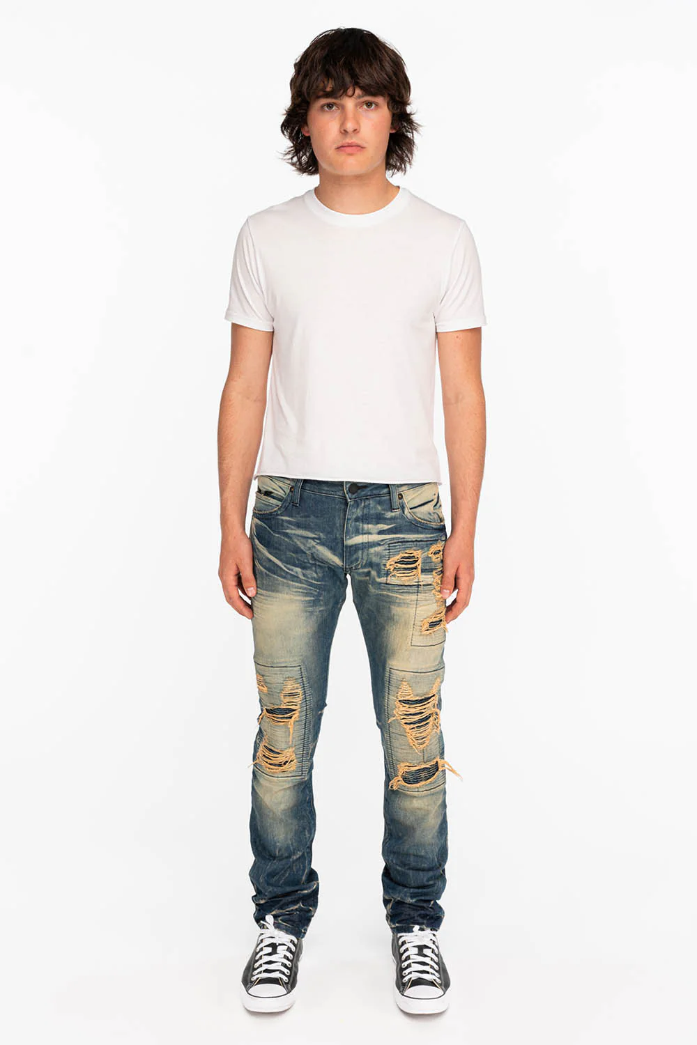 CROSSED OUT LONG FLAP MENS JEANS WITH CRYSTALS IN 4D DARK BROKEN - Image 5