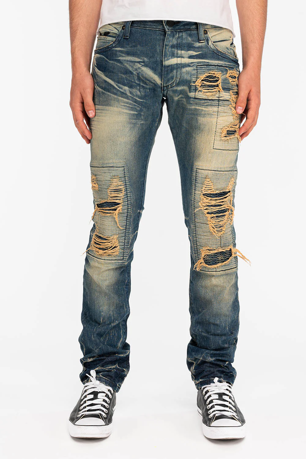 CROSSED OUT LONG FLAP MENS JEANS WITH CRYSTALS IN 4D DARK BROKEN - Image 6