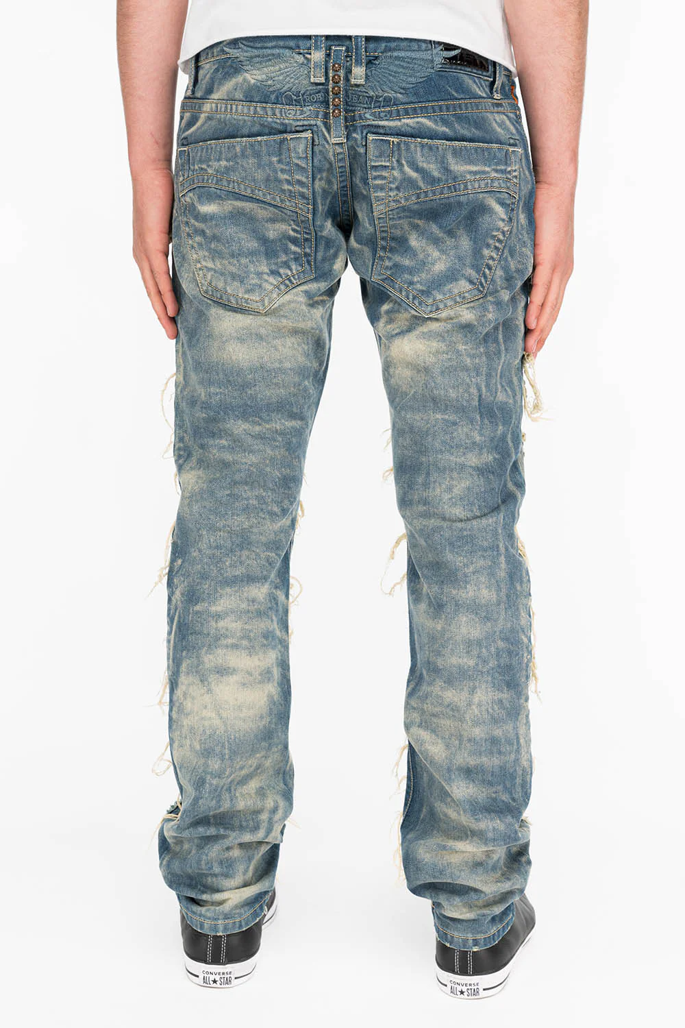 MARLON SLIM DESTROY WASHED DENIM JEANS IN BOSTON BLUE WITH STUDS AND CRYSTALS - Image 4