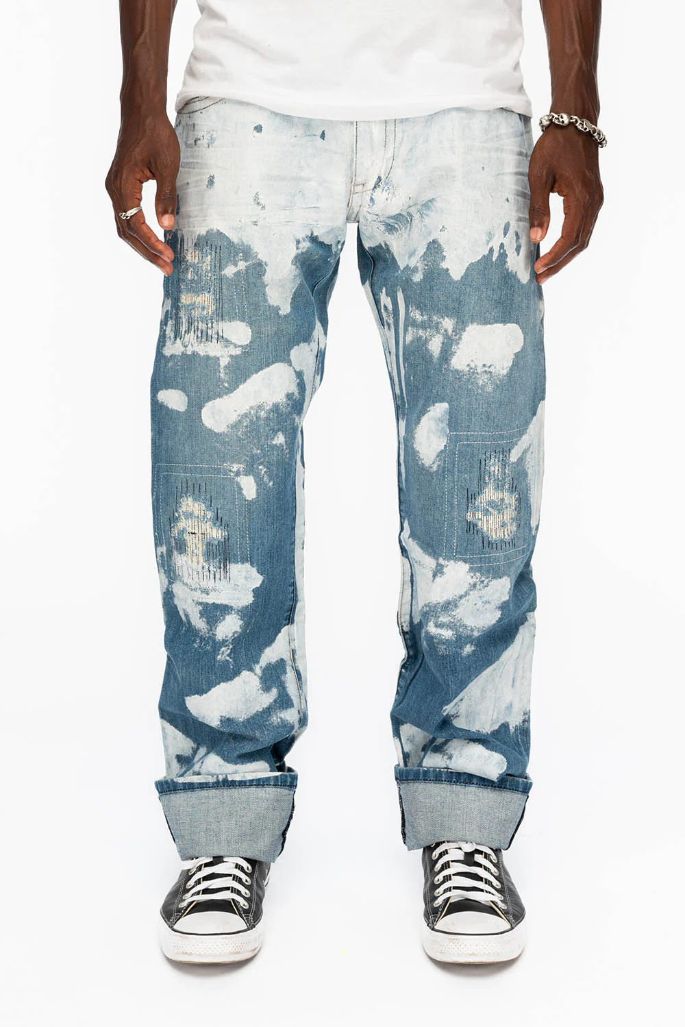 MENS STRAIGHT CUT JEANS WITH CRYSTALS IN WYOMING WHITE - Image 3