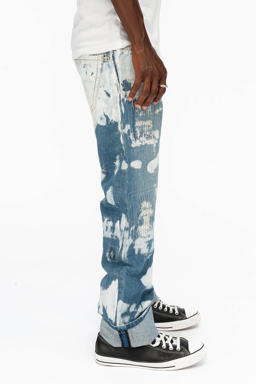 MENS STRAIGHT CUT JEANS WITH CRYSTALS IN WYOMING WHITE - Image 4
