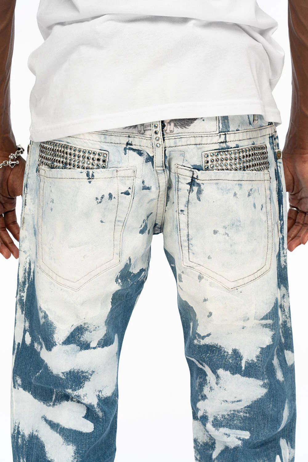 MENS STRAIGHT CUT JEANS WITH CRYSTALS IN WYOMING WHITE - Image 5