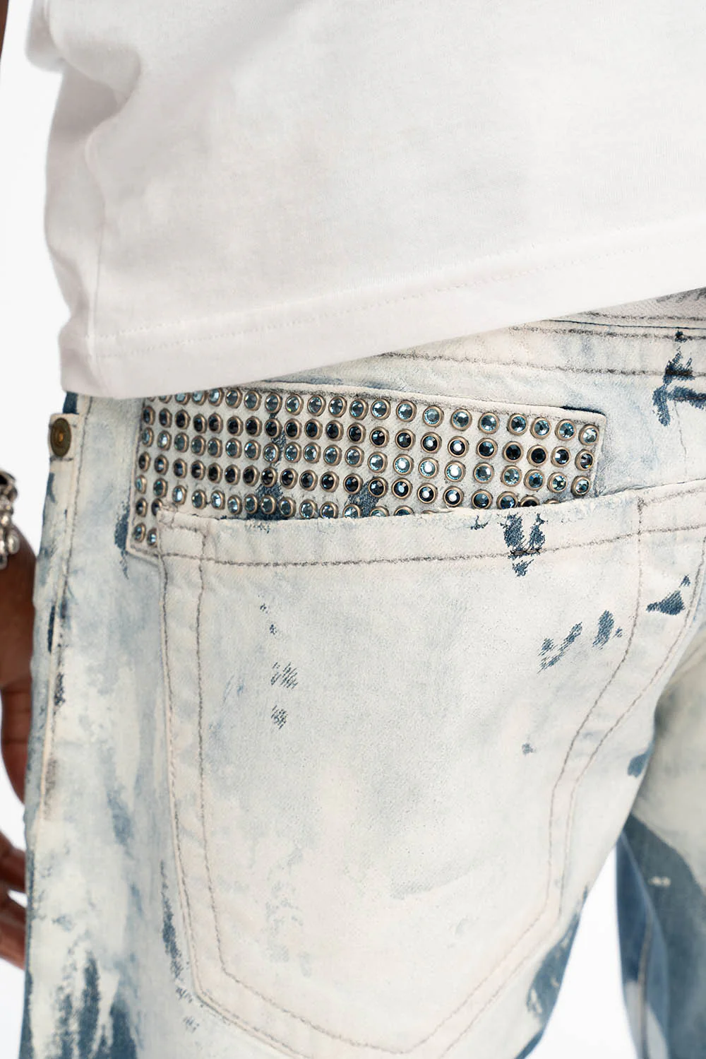 MENS STRAIGHT CUT JEANS WITH CRYSTALS IN WYOMING WHITE - Image 6
