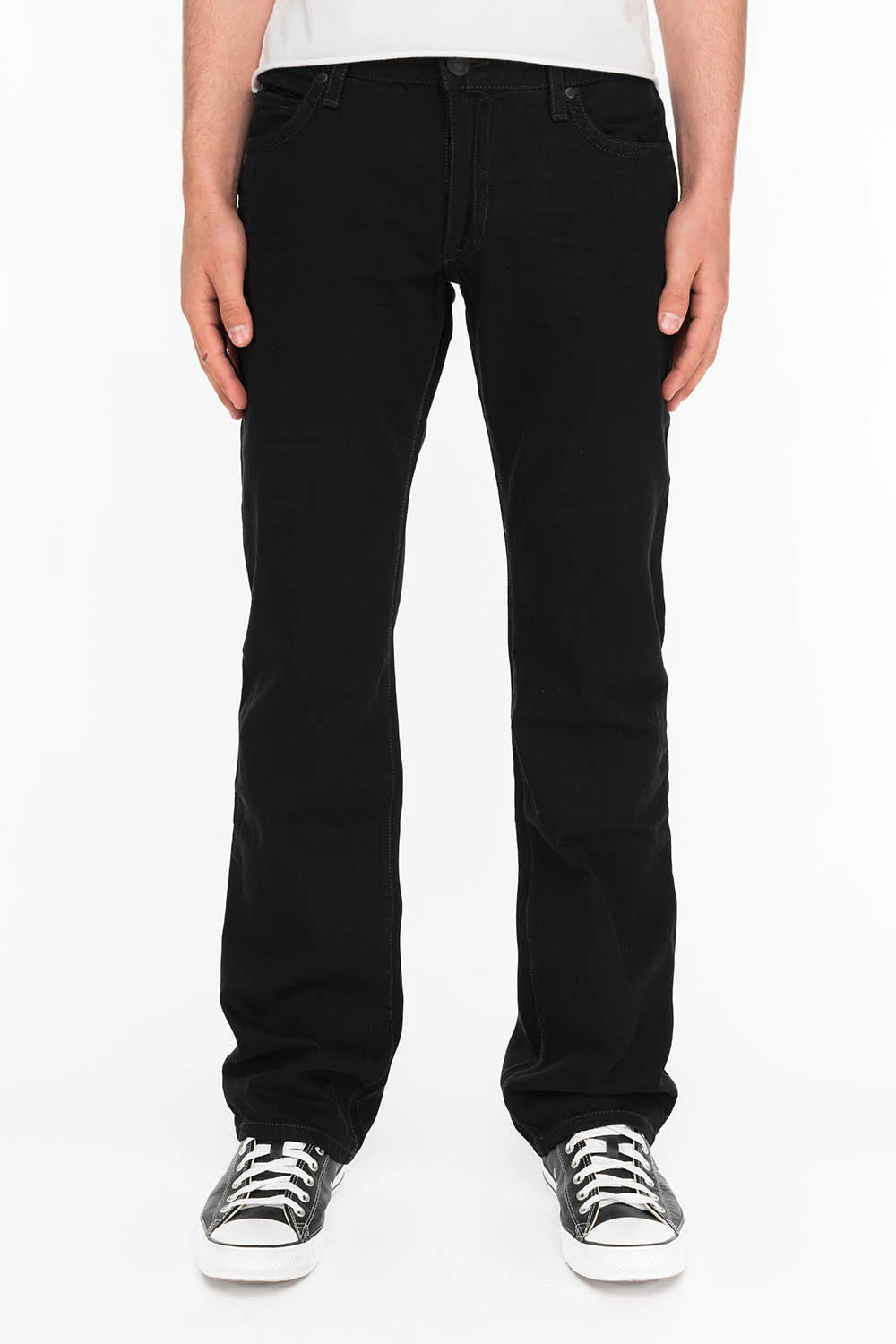 MENS LEATHER FLAP POCKET STRAIGHT LEG JEANS IN BLK - Image 2
