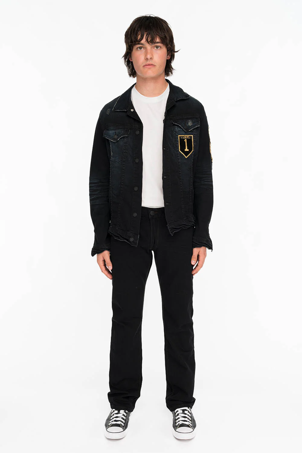 MENS LEATHER FLAP POCKET STRAIGHT LEG JEANS IN BLK - Image 5