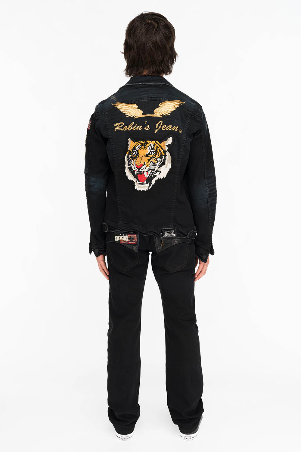 MENS LEATHER FLAP POCKET STRAIGHT LEG JEANS IN BLK - Image 6