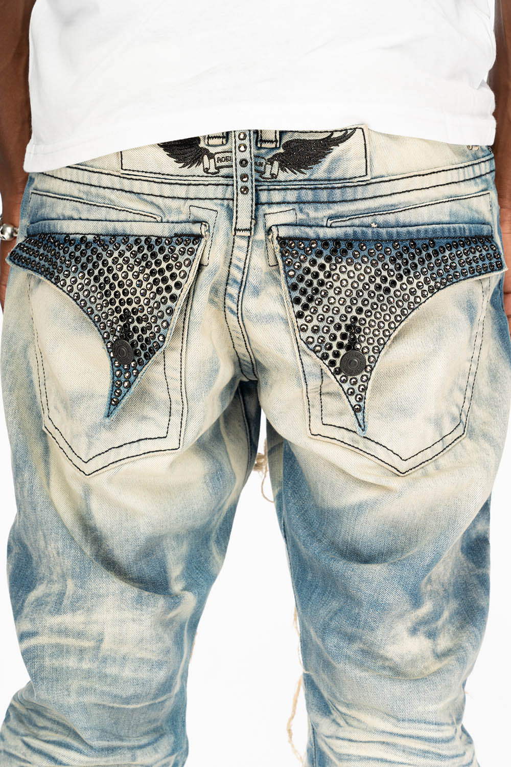 ROBIN'S VINTAGE EDITION RIPPED JEANS WITH CRYSTALS IN OMAHA WASH - Image 4
