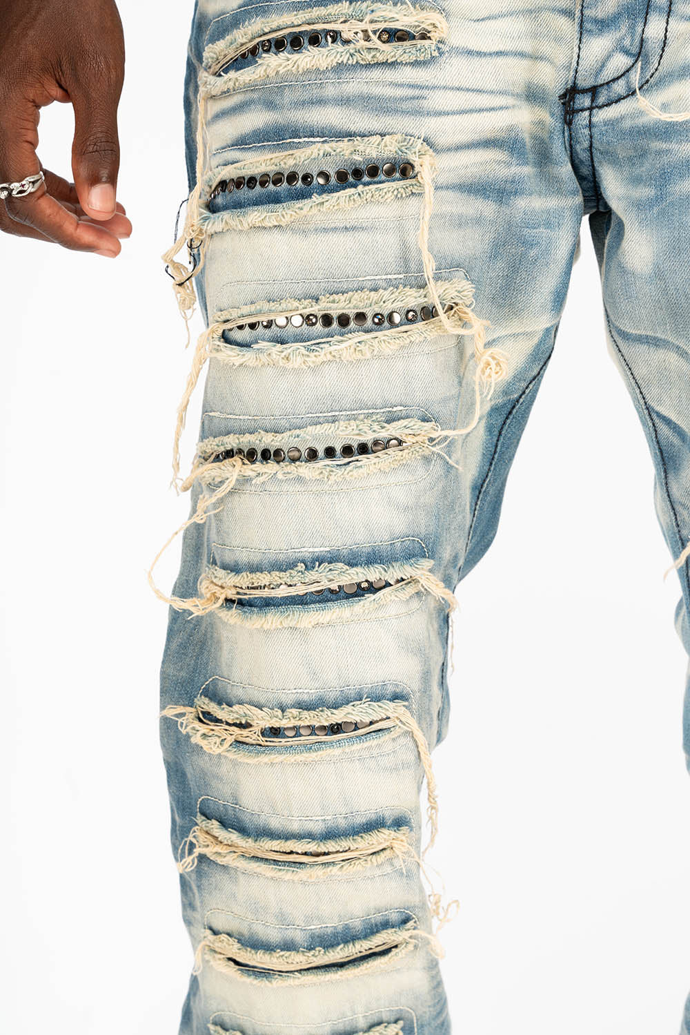 ROBIN'S VINTAGE EDITION RIPPED JEANS WITH CRYSTALS IN OMAHA WASH - Image 5