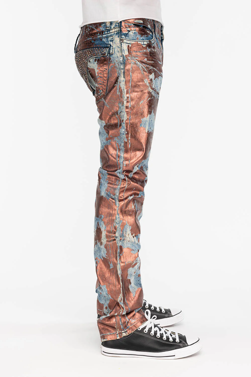 MENS LONG FLAP SLIM JEANS IN GOOD TIME COPPER WITH CRYSTALS - Image 3