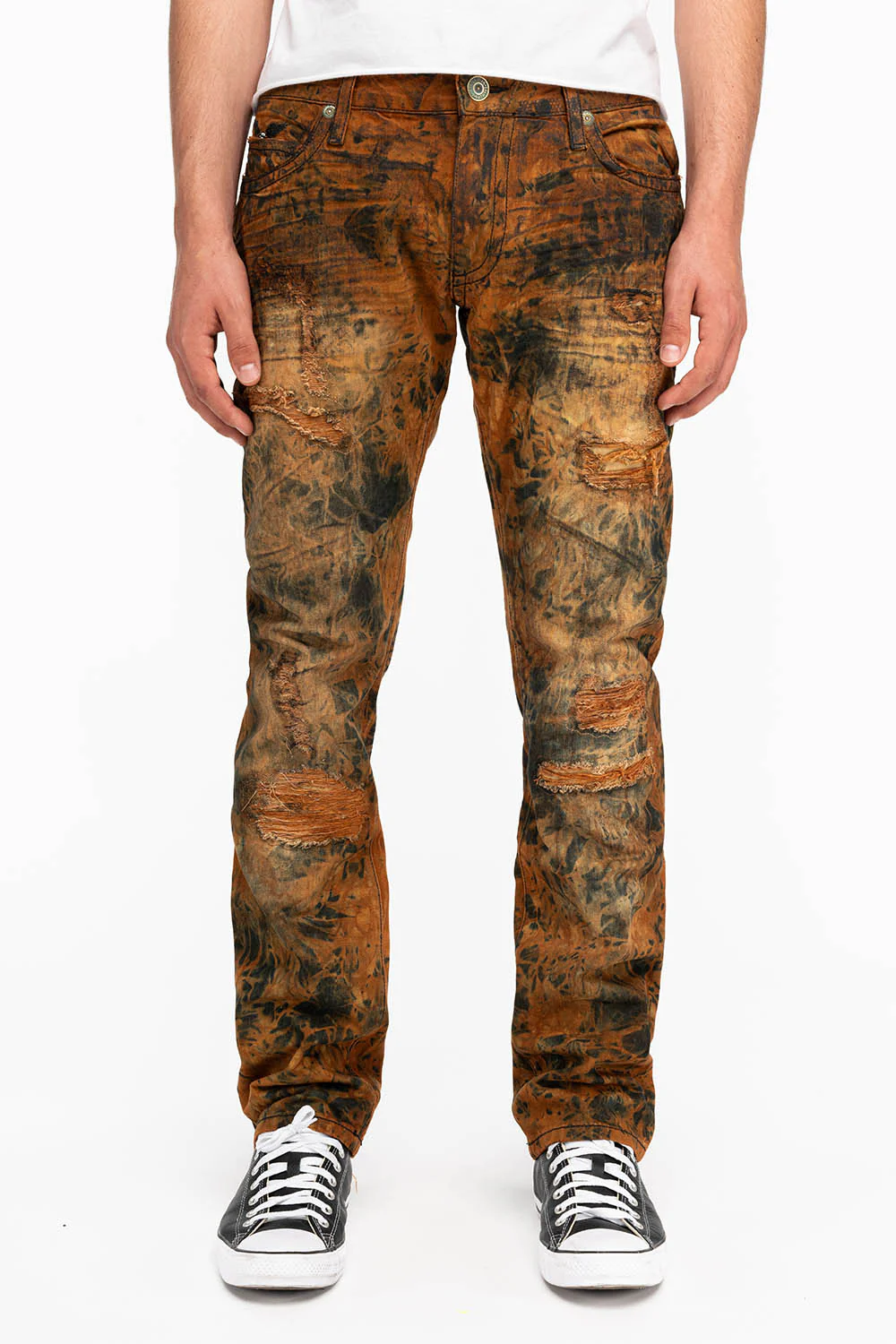 MENS LONG FLAP SLIM JEANS WITH STUDS AND CRYSTALS IN LOS ANGELES WASH - Image 3