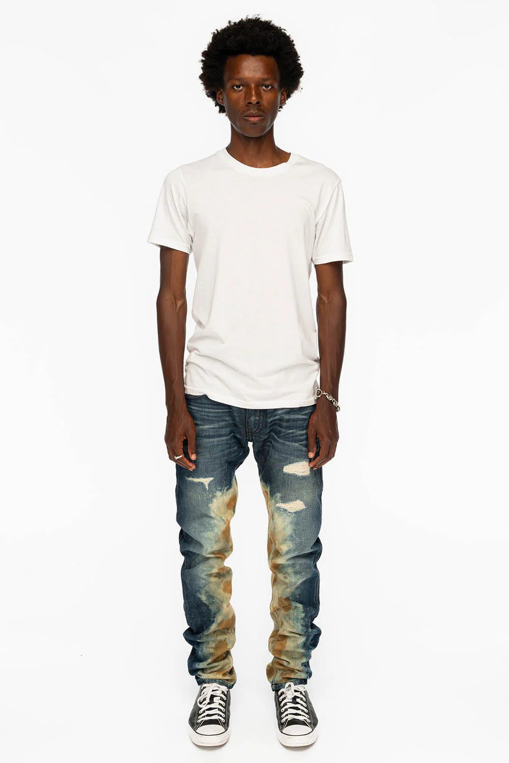 MENS LONG FLAP SLIM JEANS WITH CRYSTALS IN HYPER WASH - Image 6
