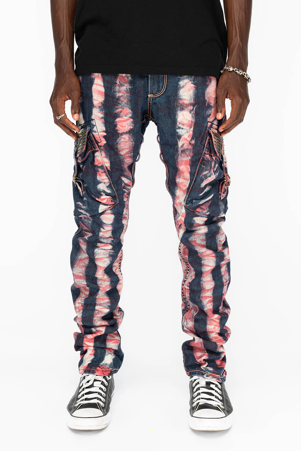 MENS PREDATOR CARGO PANTS WITH CRYSTALS IN PRISONER RED - Image 4