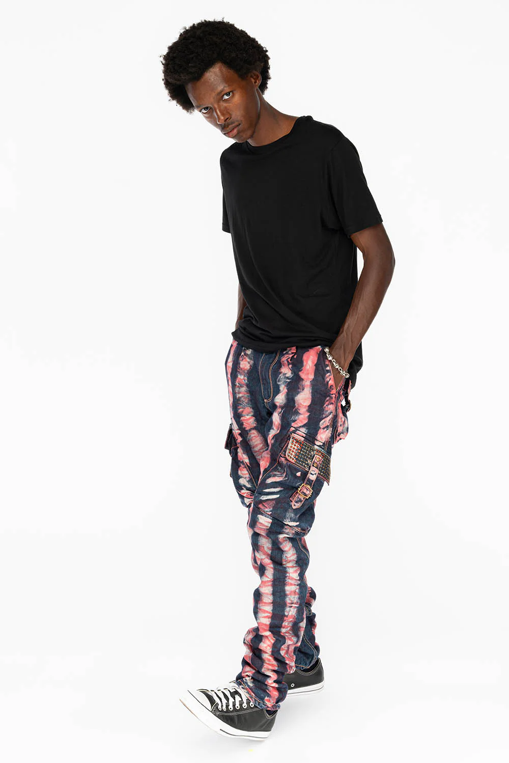 MENS PREDATOR CARGO PANTS WITH CRYSTALS IN PRISONER RED - Image 6