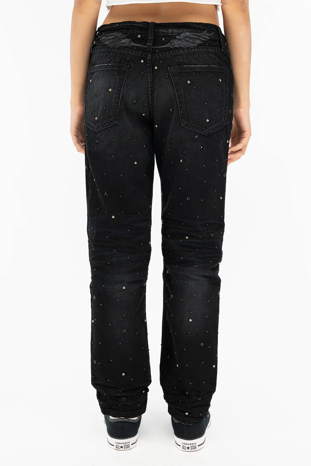 BOYFRIEND JEANS IN F_ED UP BLACK BROKEN WASH WITH BLACK AND SILVER STUDS - Image 5